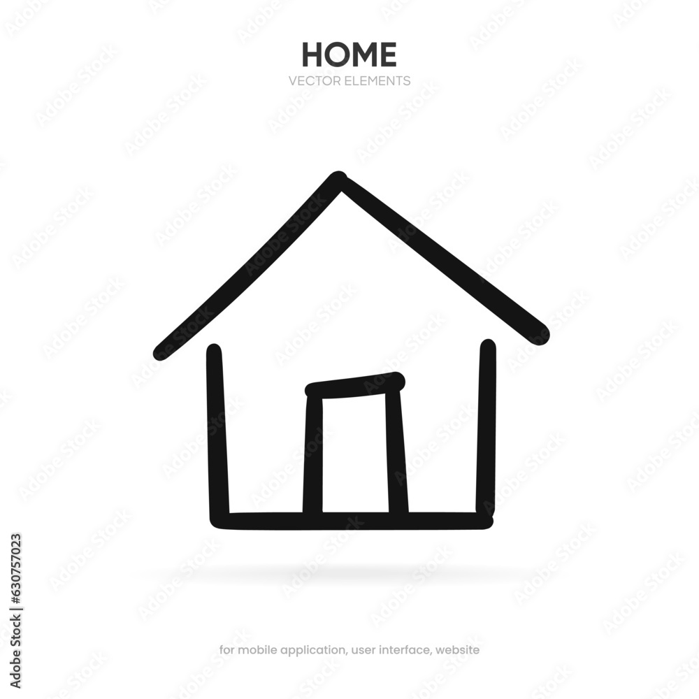 Poster hand draw minimal modern home, homepage, base, main page, house push button icon emblem symbol, sign