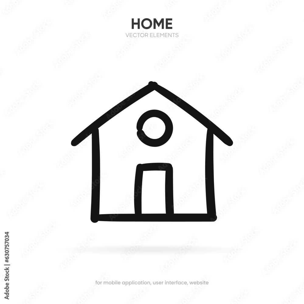 Aufkleber hand draw minimal modern home, homepage, base, main page, house push button icon emblem symbol, sign