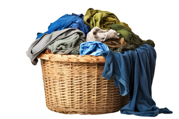 Dirty laundry on a white background within a clothes container. - obrazy, fototapety, plakaty