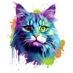 Vector art painting  portrait of cat with colorful colors isolated on white background created with Generative AI technology