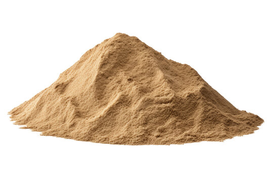 A heap of sand from the desert, a solitary dune, is displayed against a white background, showing its texture. A clipping path is included.