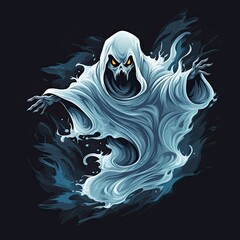 Flying ghost, for halloween. AI generation. Illustration.