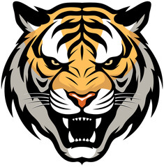 Tiger head emblem. Mascot mammal predator illustration isolated on white.