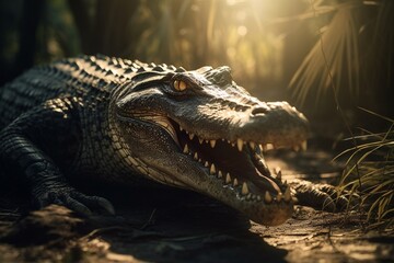 Obraz premium Angry roaring Alligator, Generative Ai
