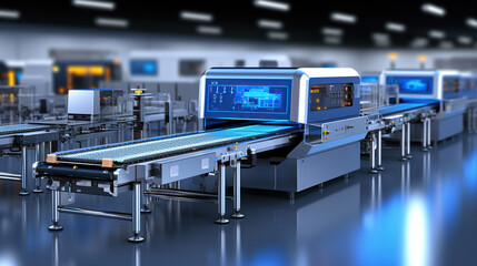 Highly Efficient and Safe. Advanced Microchip Factory Assembly Line. Generative AI