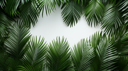 Fototapeta na wymiar Tropical frame with green palm leaves Design on background, Copy space, Summer background