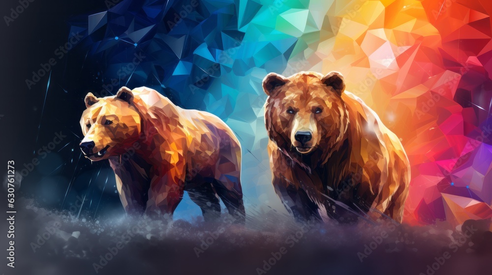 Poster abstract bears in colorful polygonal style. ai generative.