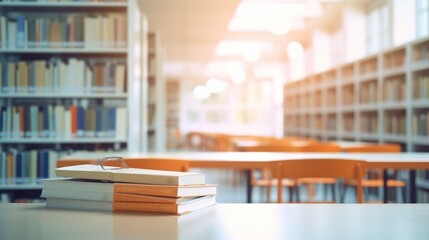 blurry college library. Bookshelves and a classroom in blurry focus. use as a backdrop or background in concepts. Generative Ai