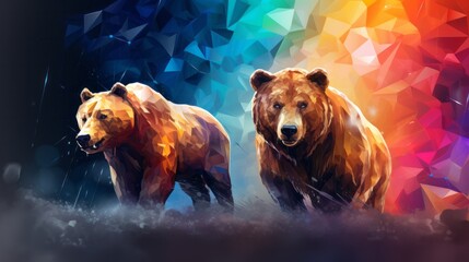 Abstract bears in colorful polygonal style. AI generative.