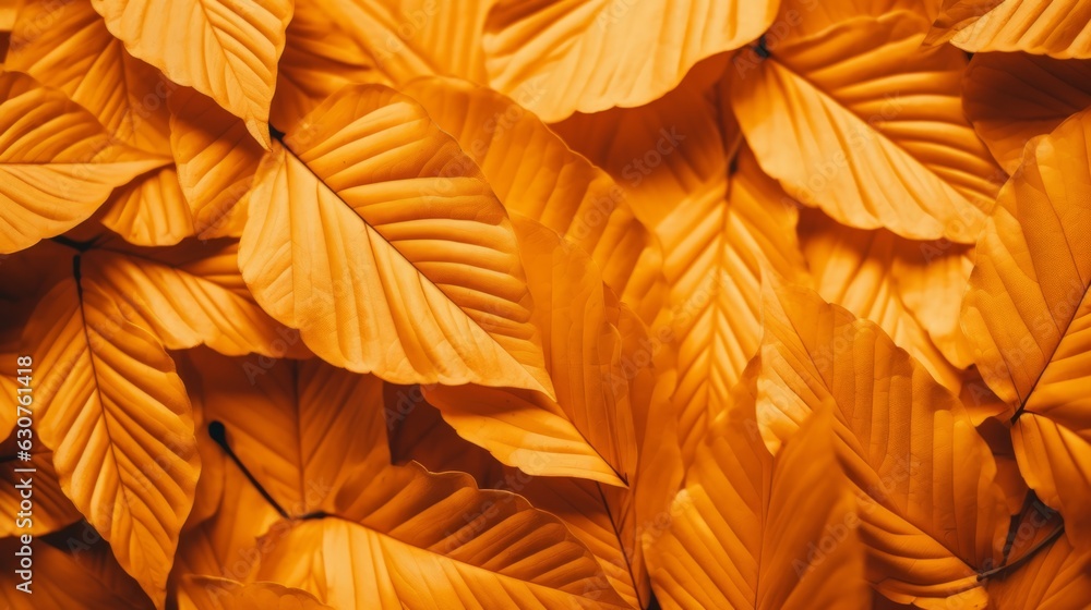 Poster autumn leaves in a background pattern. ai generative.