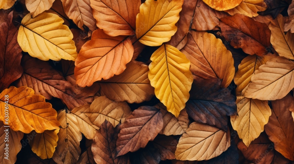 Poster autumn leaves in a background pattern. ai generative.