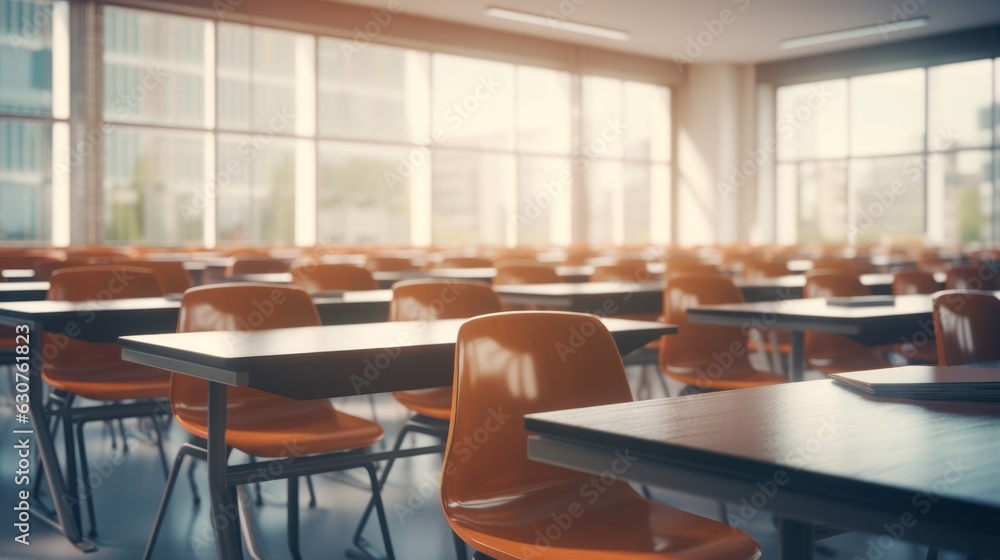 Poster empty defocused university classroom. ai generative.