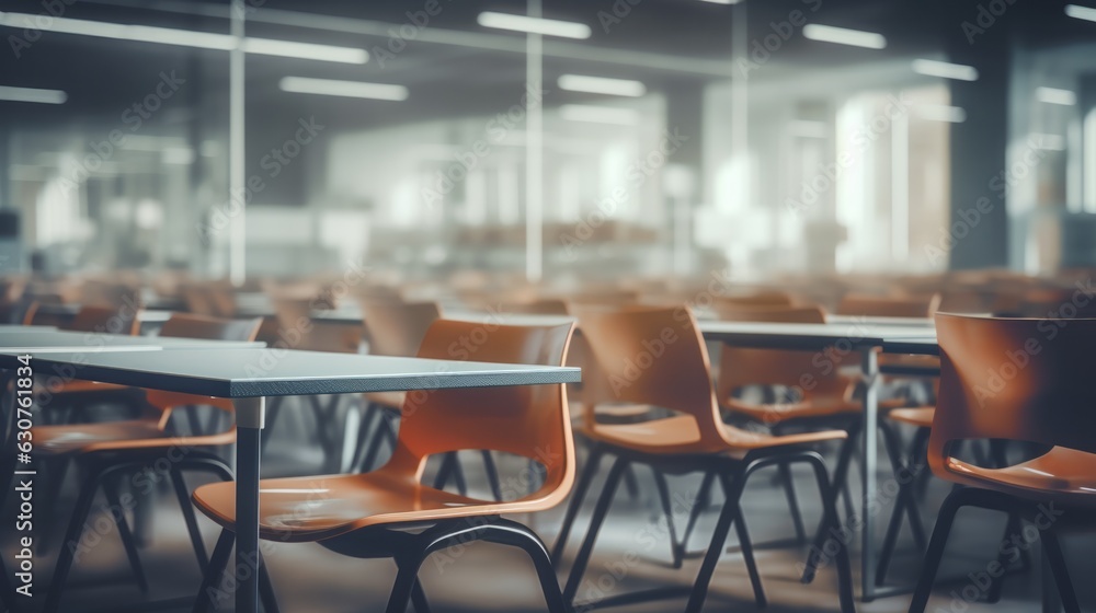 Poster empty defocused university classroom. ai generative.