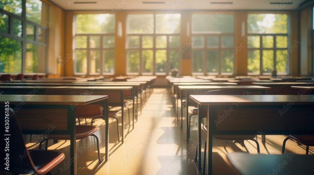 Poster empty defocused university classroom. ai generative.