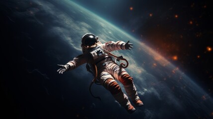Portrait of astronaut floating in space. AI generative.
