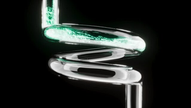 Green liquid in glass tube on black