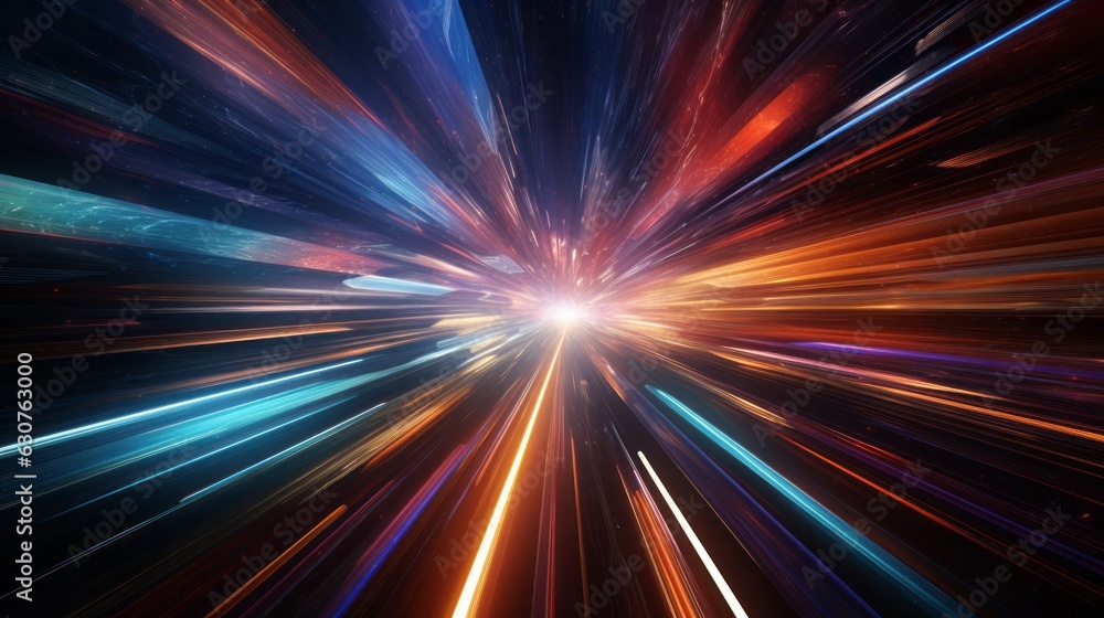 Poster travelling through a time tunnel with a galaxy. generative ai