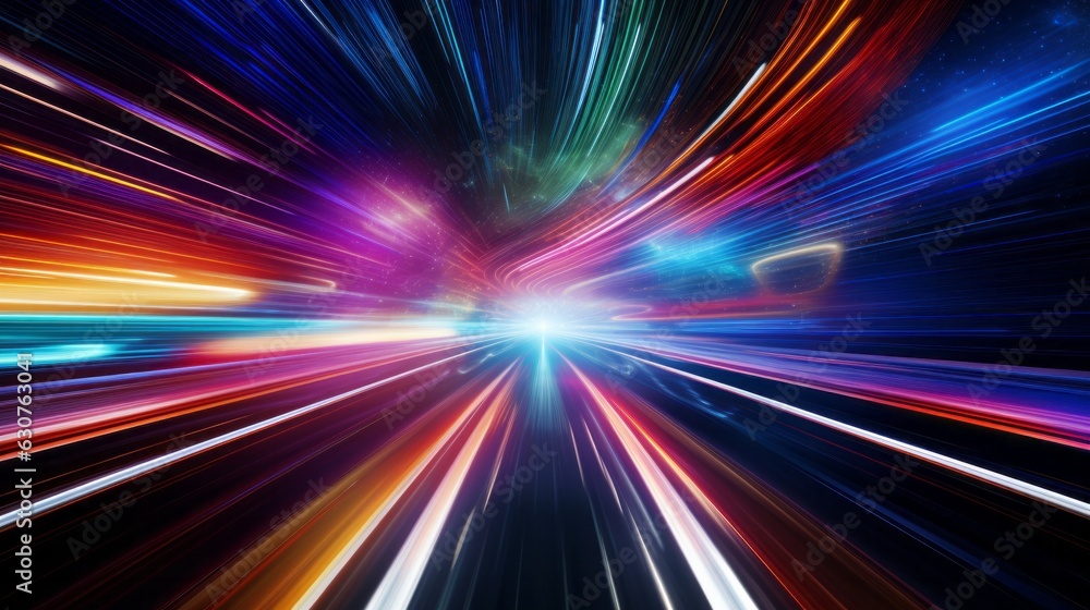 Poster travelling through a time tunnel with a galaxy. generative ai