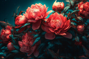 Obraz premium blossom flower flora bloom design peony neon nature colours bright. Generative AI.