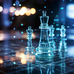 Close-up of a game of chess technology design display Business Management Performance and Financial Flows, strategy board game, problem solving