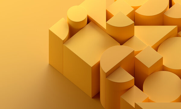 Fototapeta Abstract geometric composition, yellow background design, 3d render