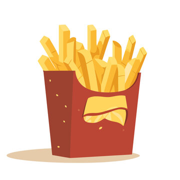 French fries potatoes in paper bag. Image of french fries in flat design.