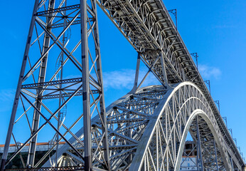 A close up of D. Luís I bridge in Porto, Portugal