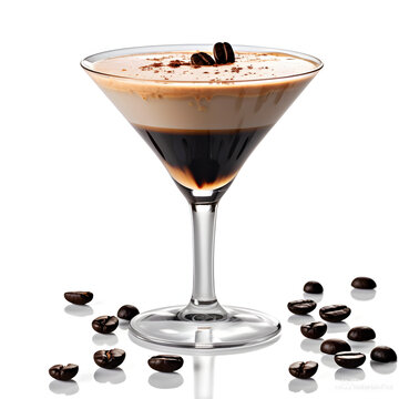 Espresso Martini With Coffee Beans And Isolated Background. Great Shot Of An Alcoholic Drink That Includes Coffee, Generative Ai. 