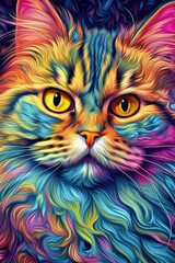 British Longhair British Shorthair cat psychedelic look. Generat