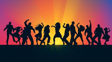 Dancing people silhouette in flat style. AI generative.
