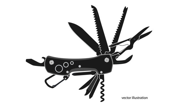 black multi-tool knife with various tools clip art preview