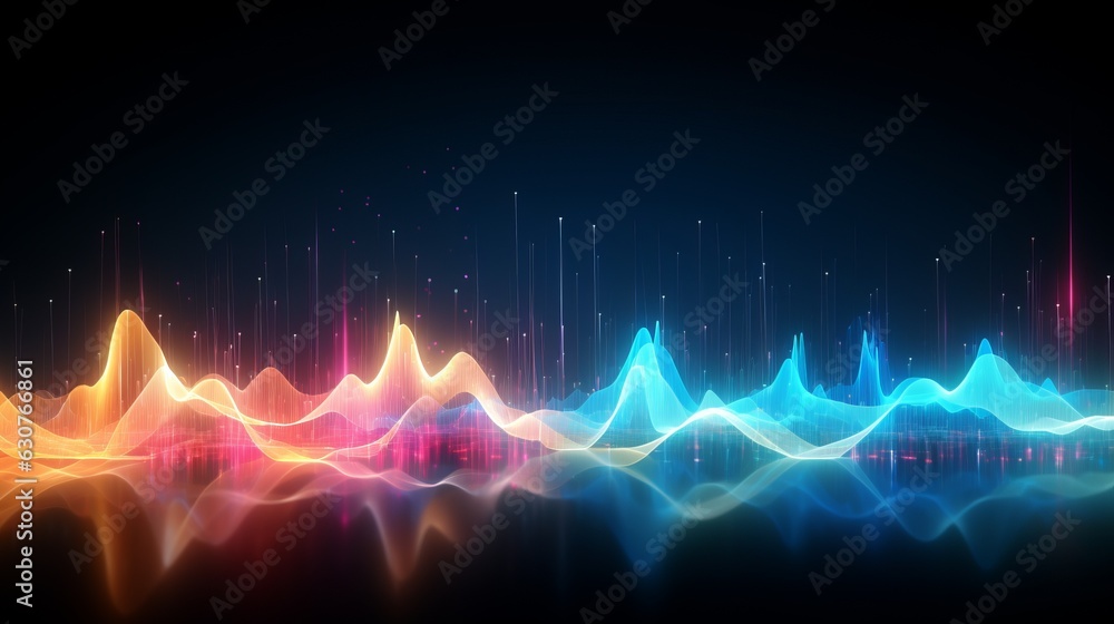 Poster equalizer effect neon music wave. ai generative.