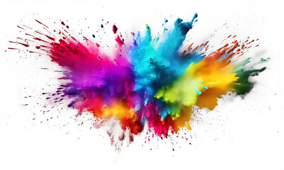 Rainbow colored paint color powder cloud explosion isolated on transparent background - Generative AI