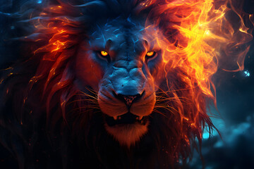 Lion with fire artwork created with Generative AI technology