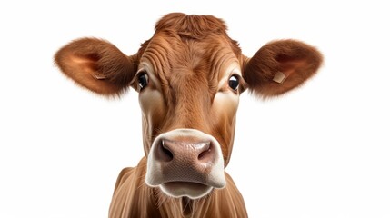 Portrait of Jersey cow on white background. AI generative.