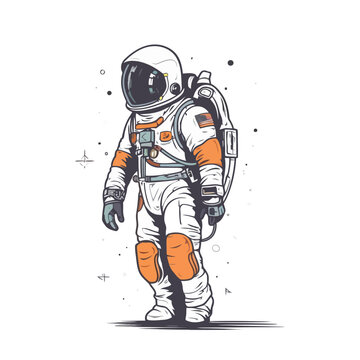 Astronaut in spacesuit fling. Cute drawing astronaut.