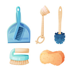 Vector set of tools, brushes and sponge for cleaning rooms.