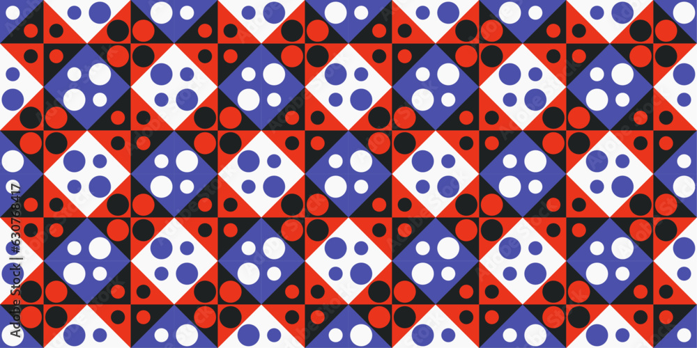 Poster rhombuses are colored, and four small dots inside. seamless pattern for textiles, pillows, clothes, 