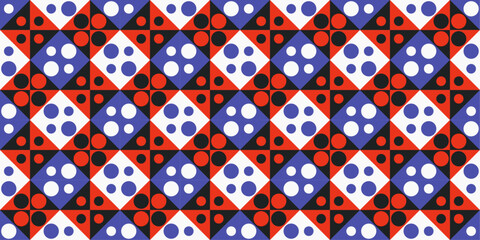 Fototapeta premium Rhombuses are colored, and four small dots inside. Seamless pattern for textiles, pillows, clothes, background, packaging, notepads. Vector.