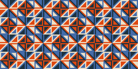 Retro pattern of rhombuses. Vector red and blue rhombus, repeating and seamless. Pattern for textiles, pillows, clothes, background, packaging, notepads. Vector.