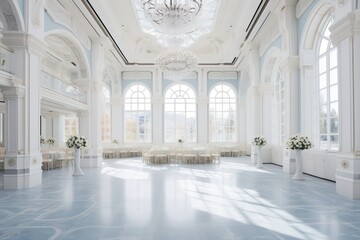 Fototapeta na wymiar White Wedding Hall. Wedding decor.