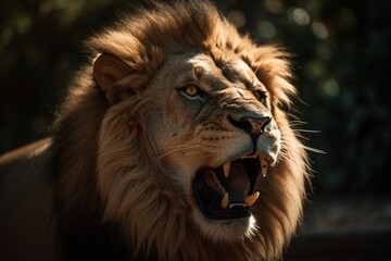 Fototapeta premium Angry roaring Lion, Generative Ai