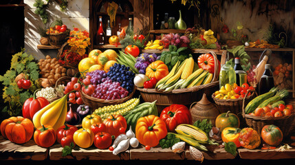Food vegetable market colorful mood illustration