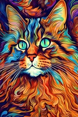 Oriental Longhair cat psychedelic look. Generative AI