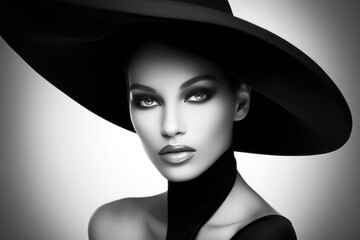 Frau mit Hut in Schwarz Weiß
