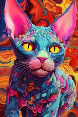 Ragdoll Sphynx cat psychedelic look. Generative AI