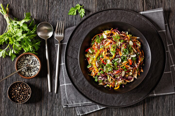 asian slaw, crunchy oriental cabbage salad in bowl