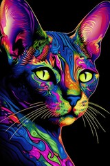 Savannah Sphynx cat psychedelic look. Generative AI