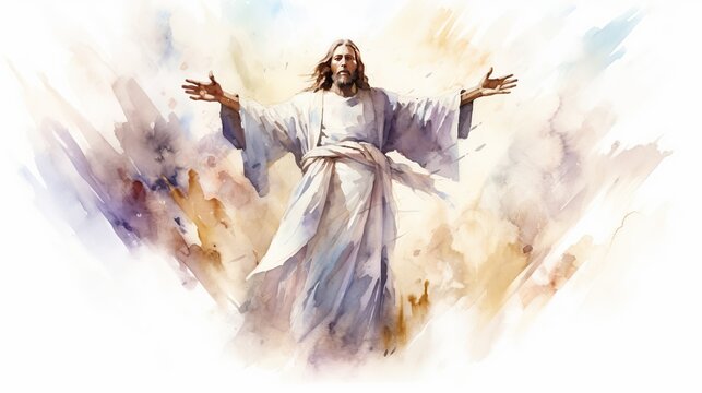 The resurrection of Jesus watercolor paint. AI generative.