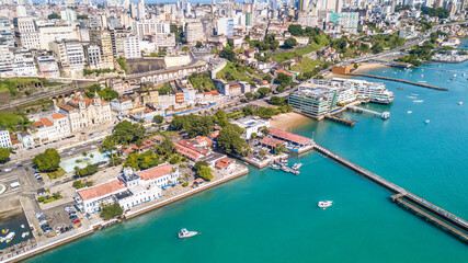 Fototapeta na wymiar City of Salvador in Bahia. Aerial view. Lacerda's elevator